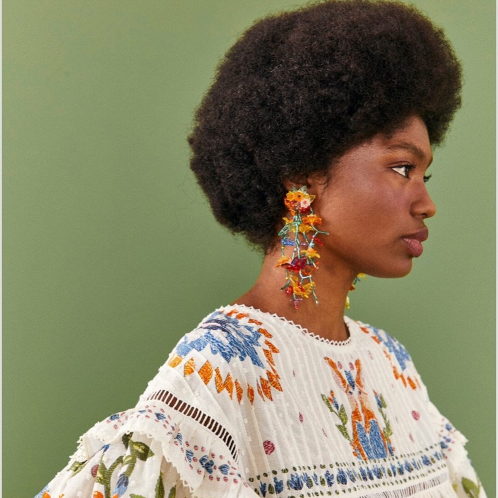 beaded floral tropical dangling earrings for FARM Rio Ad. - Picture 15 of 16